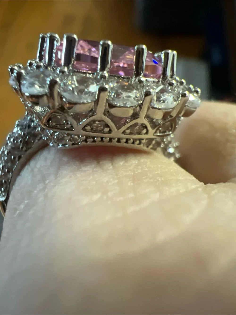 YGI Size 7 pink sapphire double halo ring
